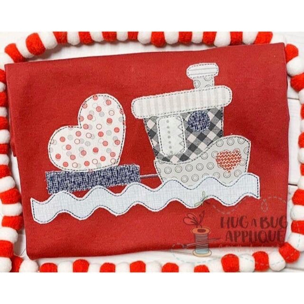 Tug Boat Heart Bean Stitch Applique Design, Applique