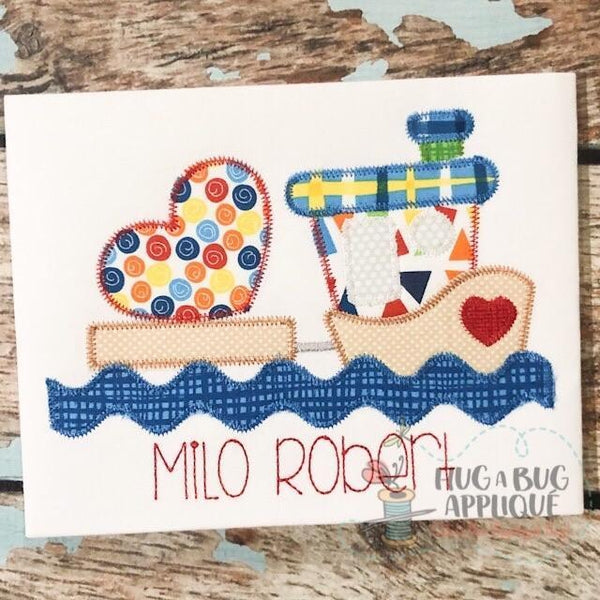 Tug Boat Heart Zig Zag Stitch Applique Design, Applique
