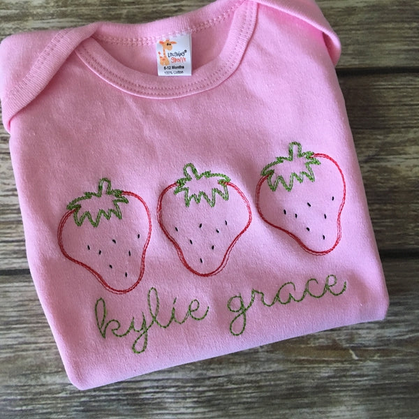 Strawberry Trio Scribble Stitch Embroidery Design, Embroidery
