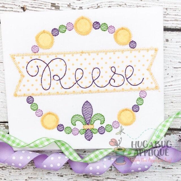 Fleur De Lis Beads Zig Zag Stitch Applique Design, Applique