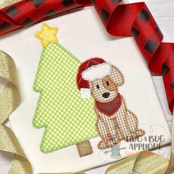Tree Star Pup Zig Zag Stitch Applique Design, Applique