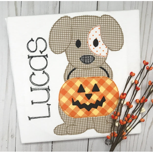 Dog Pumpkin Bean Stitch Applique Design, Applique