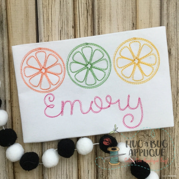 Citrus Fruit Trio Scribble Stitch Embroidery Design, Embroidery