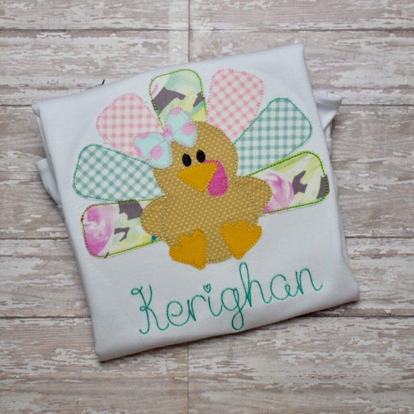 Cute Turkey Bow Bean Stitch Applique Design, Applique