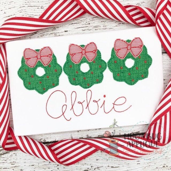 Wreath Trio Bean Stitch Applique Design, Applique