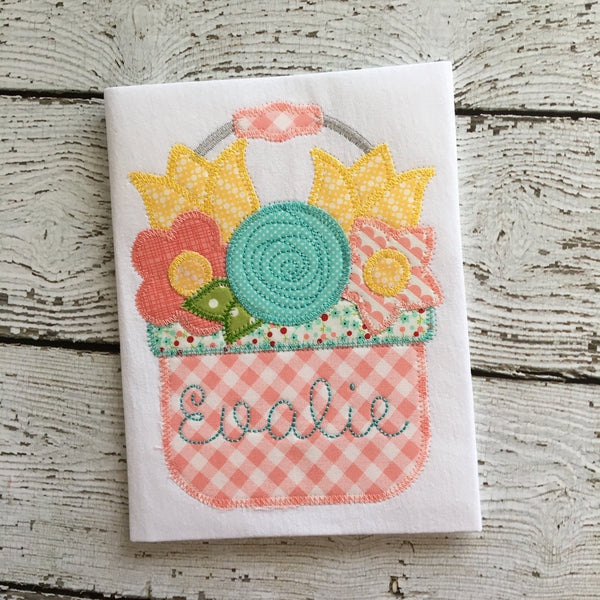 Flower Basket Zig Zag Stitch Applique Design, Applique