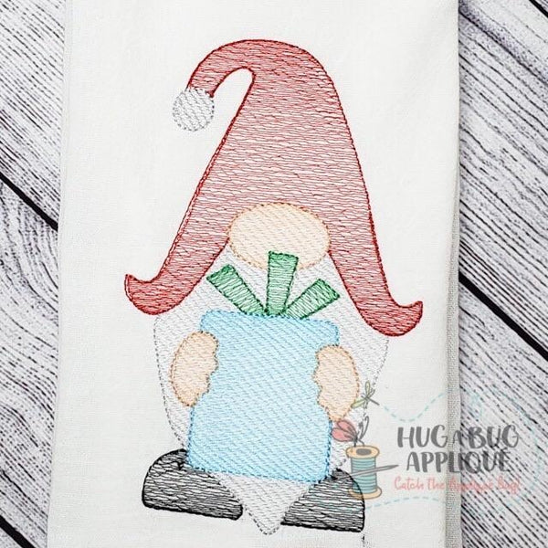 Gnome Gift Sketch Stitch Embroidery Design, Embroidery