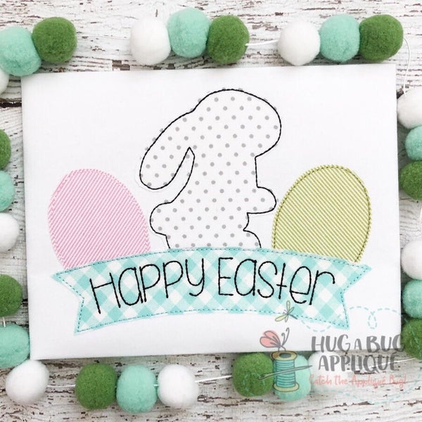 Bunny Eggs Banner Bean Stitch Applique Design, Applique