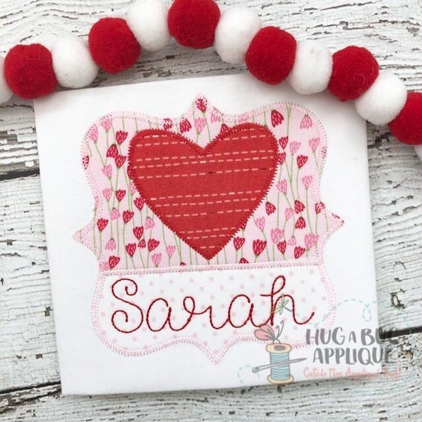 Heart Split Frame Zig Zag Stitch Applique Design, Applique