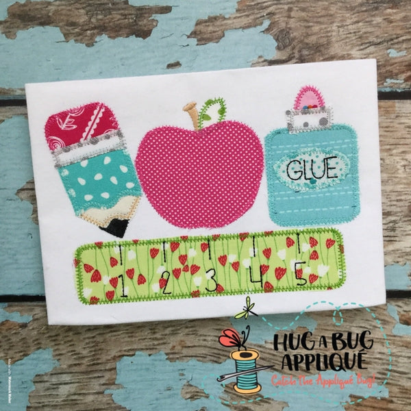 School Supplies Zig Zag Stitch Applique Design, Applique