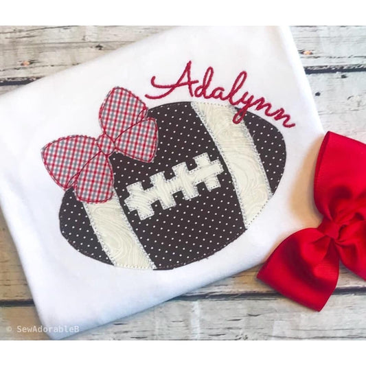 Football Bow Bean Stitch Applique Design, Applique