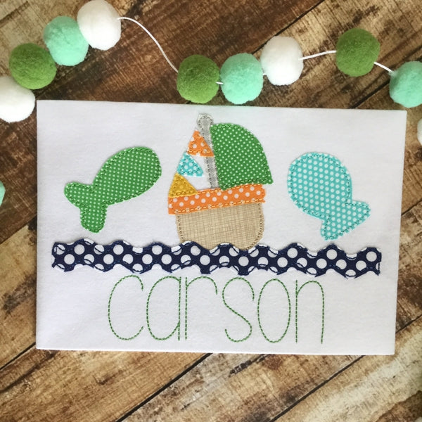 Fish Boat Trio Bean Stitch Applique Design, Applique