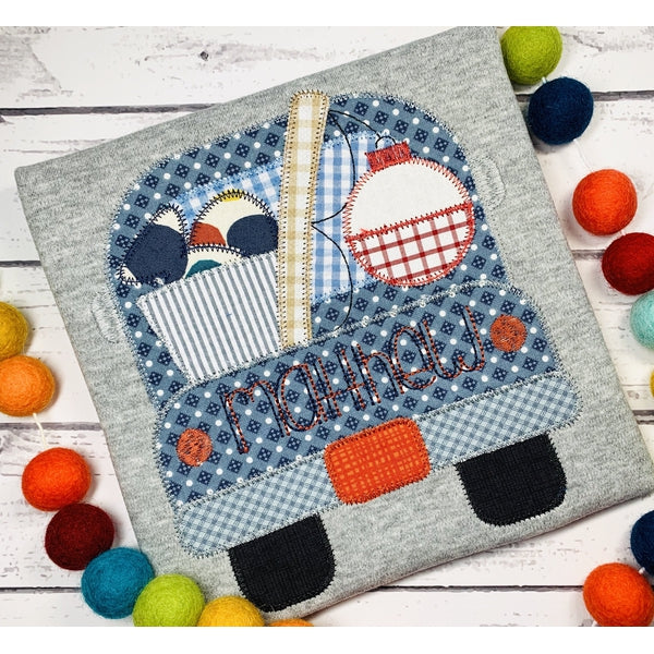 Fishing Truck Zig Zag Stitch Applique Design, Applique