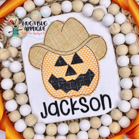 Jackolantern Cowboy Hat Bean Stitch Applique Design, Applique