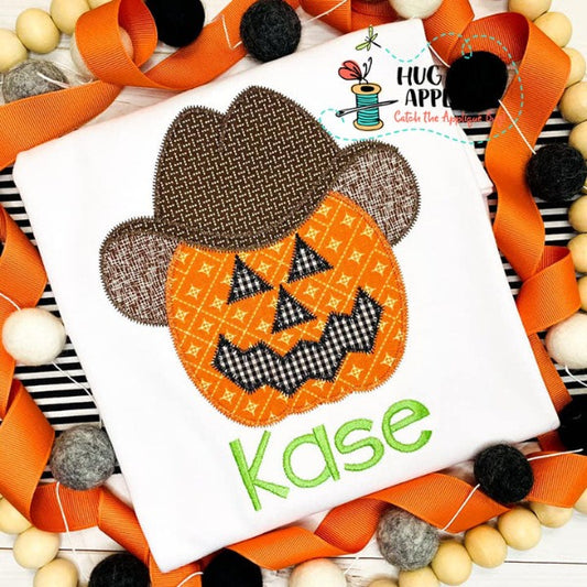 Jackolantern Cowboy Hat Zig Zag Stitch Applique Design, Applique