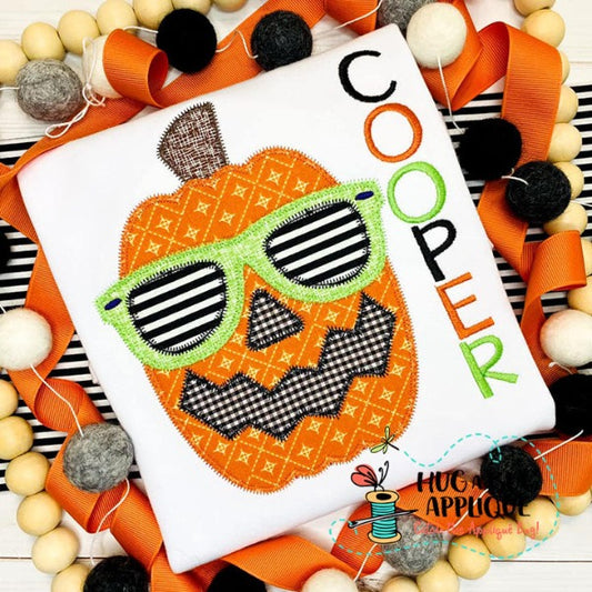 Jackolantern Sunglasses Zig Zag Stitch Applique Design, Applique