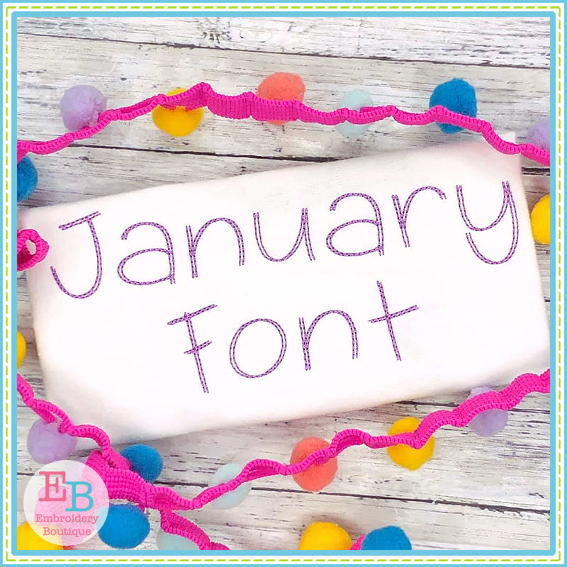 January Embroidery Font, Embroidery Font