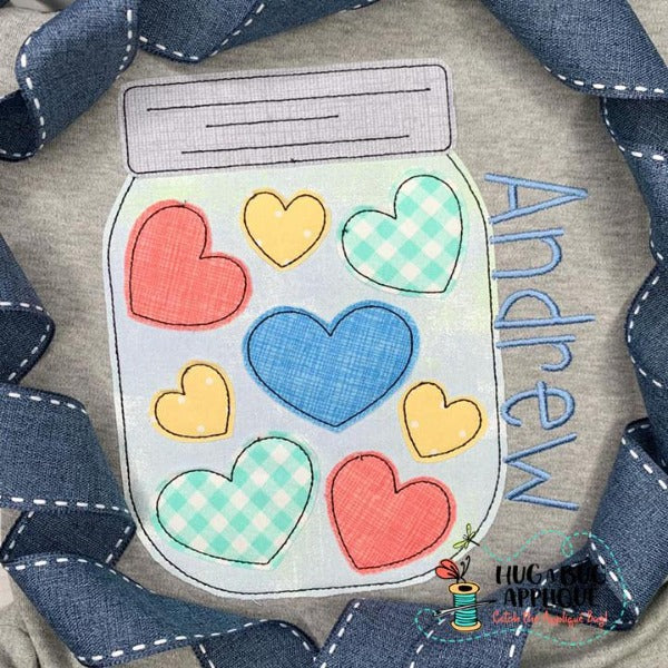 Jar of Hearts Bean Stitch Applique Design, Applique