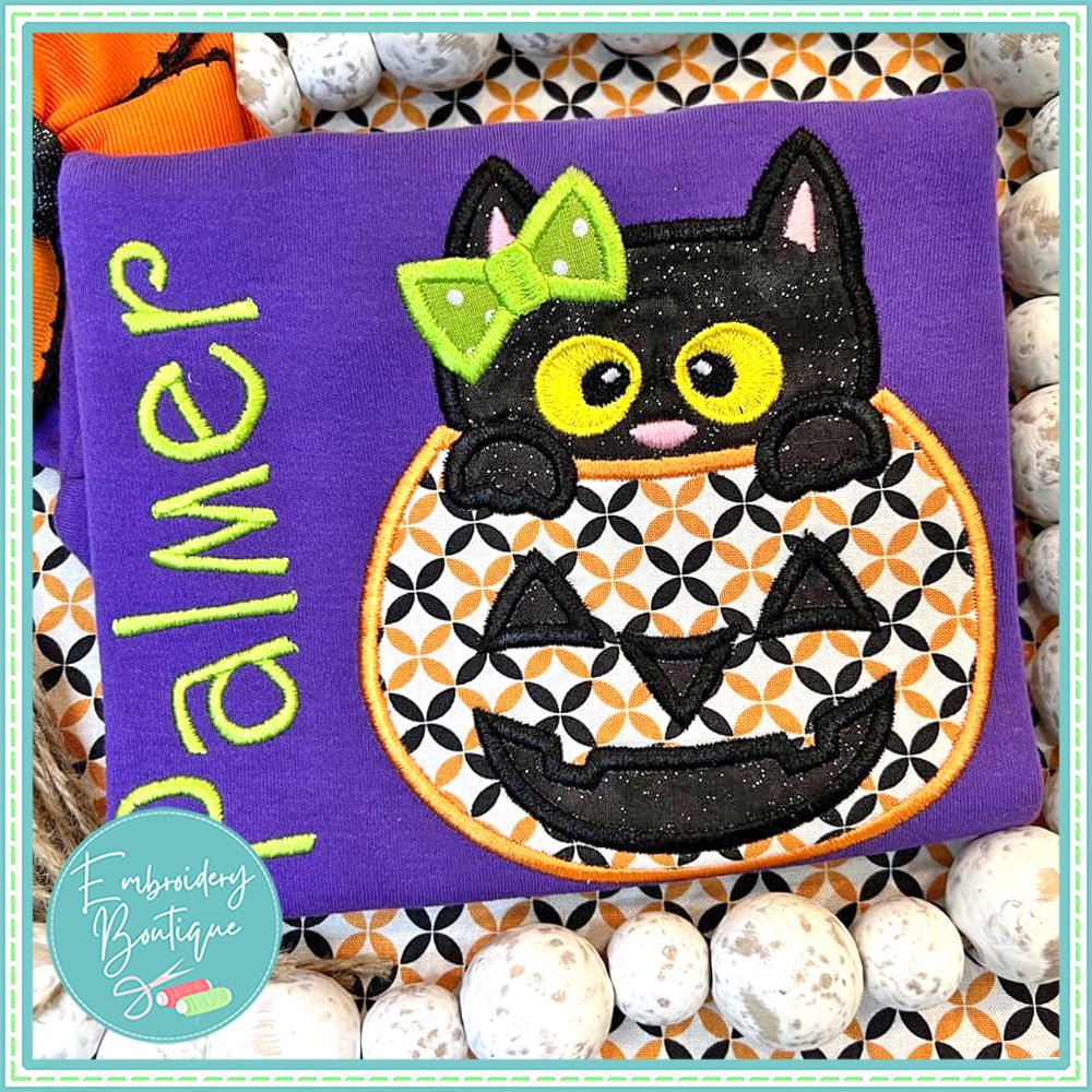 Pumpkin Kitty Applique, Applique, Embroidery Boutique