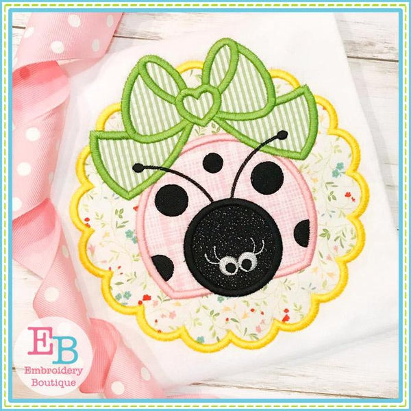 Scallop Ladybug Big Bow Applique, Applique