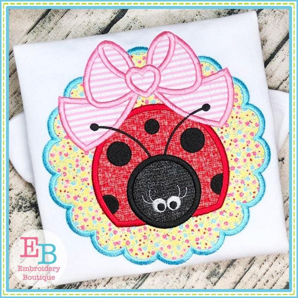 Scallop Ladybug Big Bow Applique, Applique