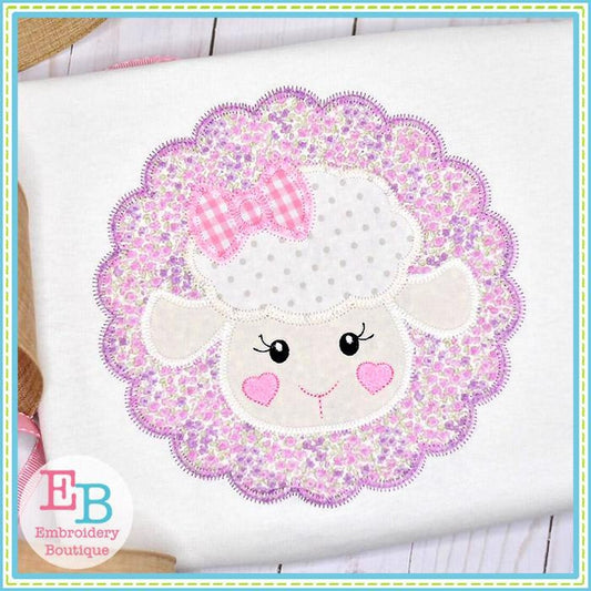 Little Lamb Girl Face ZigZag Applique, Applique