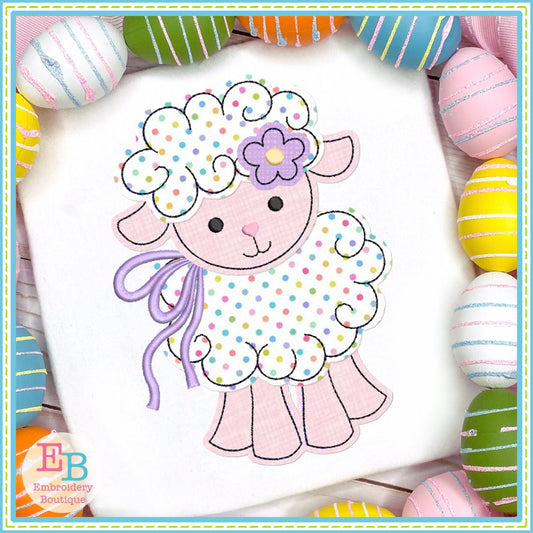 Lamb Bow 2 Bean Stitch Applique, Applique