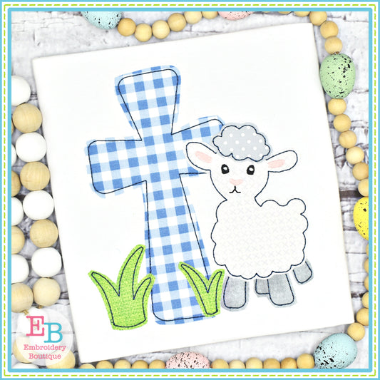 Lamb Cross Grass Bean Stitch Applique, Applique