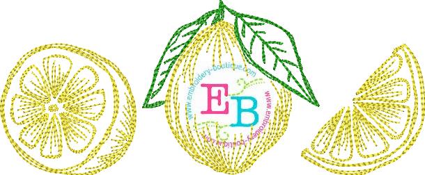 Three Lemons Sketch Embroidery Design, Embroidery