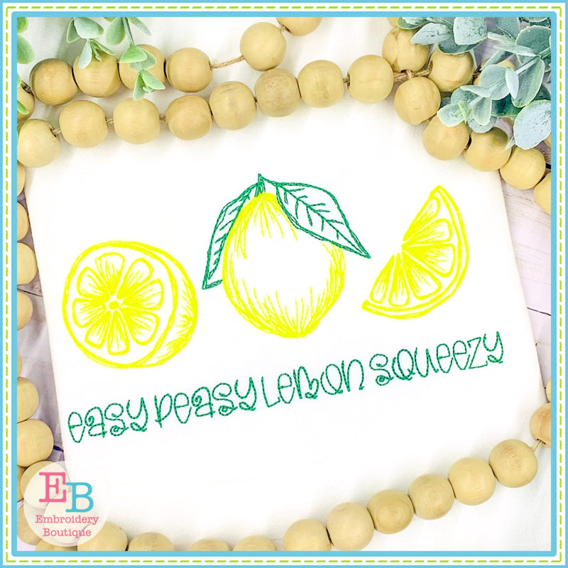 Three Lemons Sketch Embroidery Design, Embroidery
