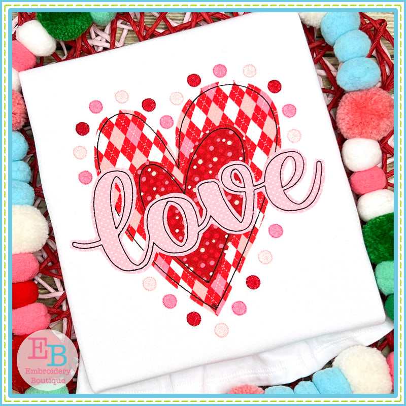 Love Heart Bean Stitch Applique, Applique