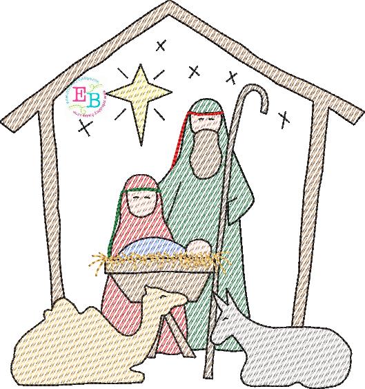 Manger Sketch Embroidery Design, Embroidery