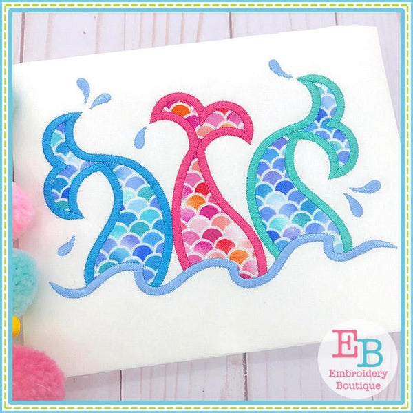 3 Mermaid Tails with Water Satin Applique, Applique