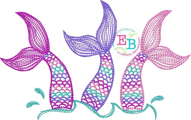 Mermaid Tails Embroidery Design, Embroidery
