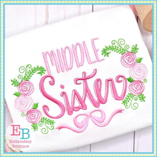 Middle Sister Roses Embroidery Design, Embroidery
