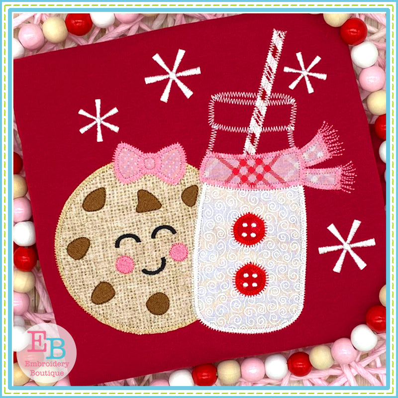 Milk Cookies Bow Zigzag Stitch Applique, Applique Designs