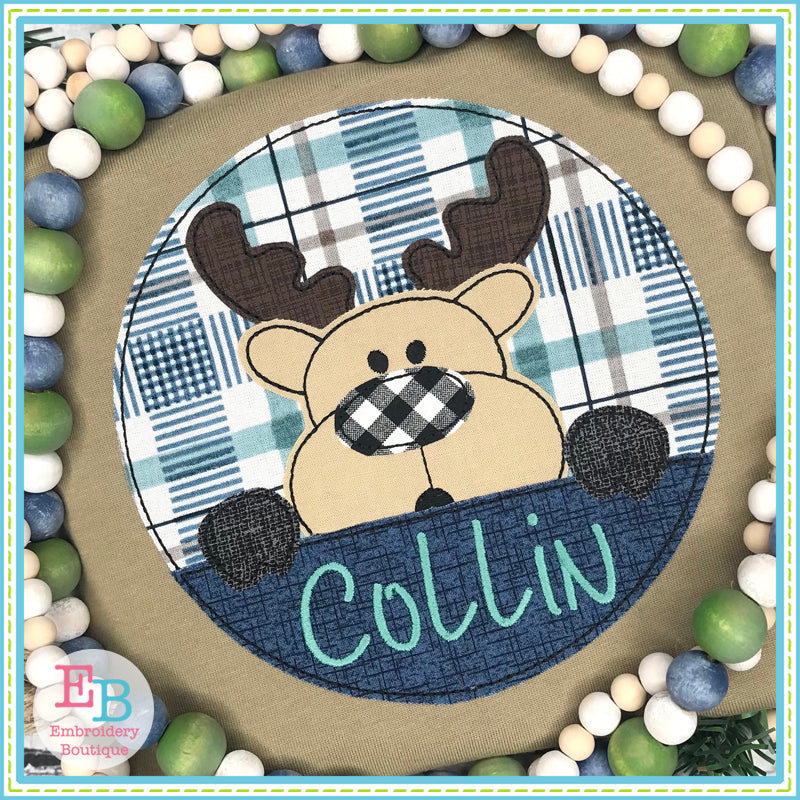 Moose Circle Bean Stitch Applique, Applique