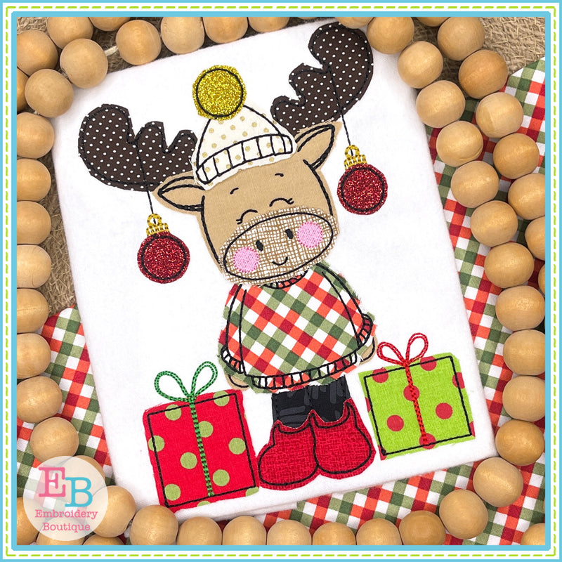 Moose Ornaments Bean Stitch Applique, Applique