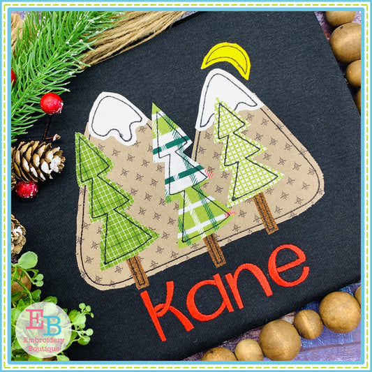 Mountain Trees Bean Stitch Applique, Applique