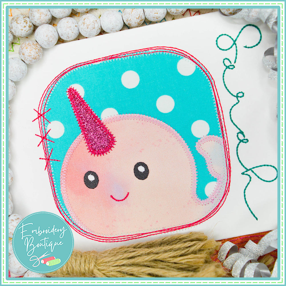 Narwhal Scribble Square Applique, Applique, Embroidery Boutique