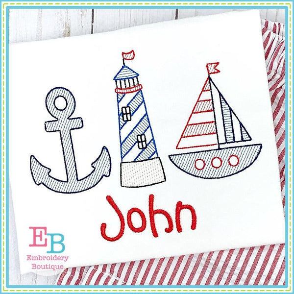 Nautical Trio Sketch Design, Embroidery