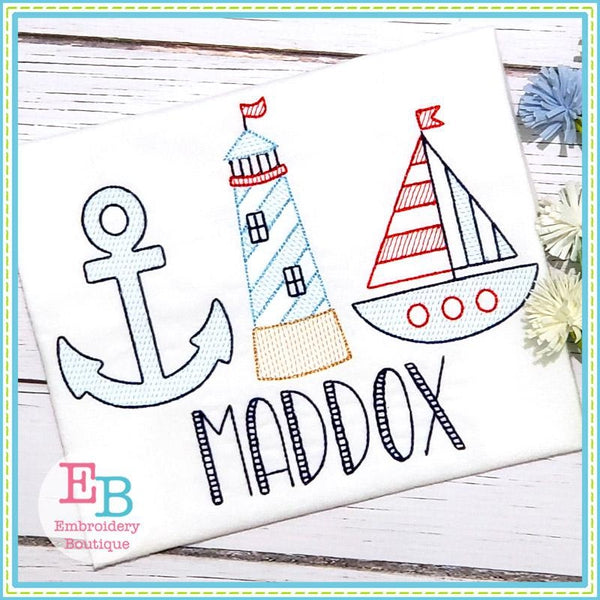 Nautical Trio Sketch Design, Embroidery