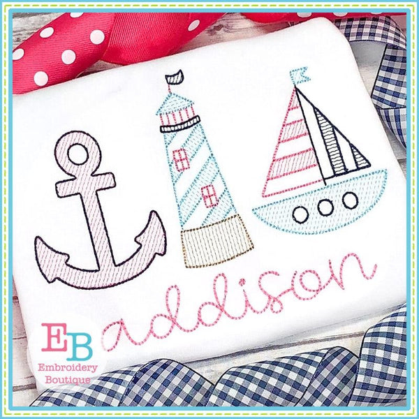 Nautical Trio Sketch Design, Embroidery