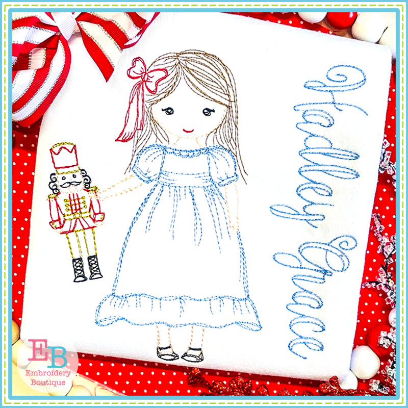 Nutcracker Girl Sketch Design, Embroidery Design