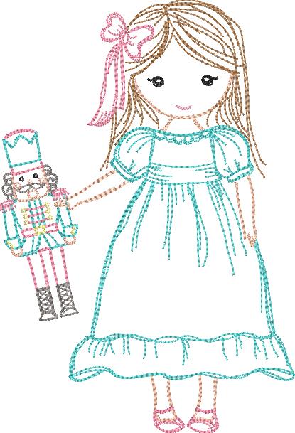 Nutcracker Girl Sketch Design, Embroidery Design