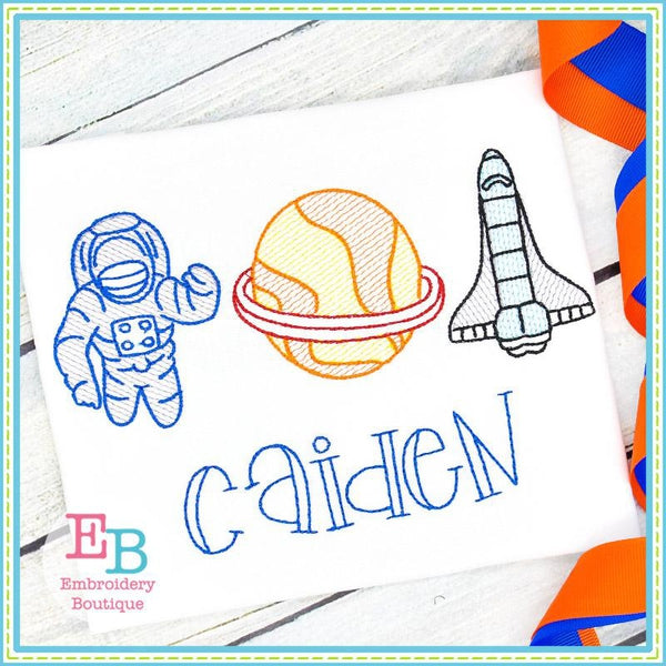 Outer Space Trio Sketch Design, Embroidery