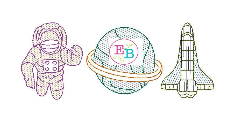 Outer Space Trio Sketch Design, Embroidery