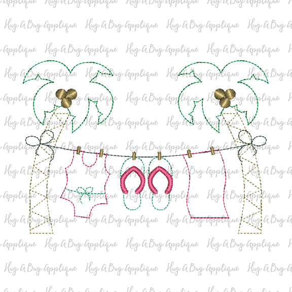 Palm Tree Girl Bean Stitch Applique Design, Applique
