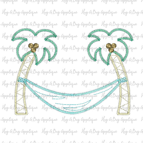 Palm Tree Hammock Zig Zag Stitch Applique Design, Applique