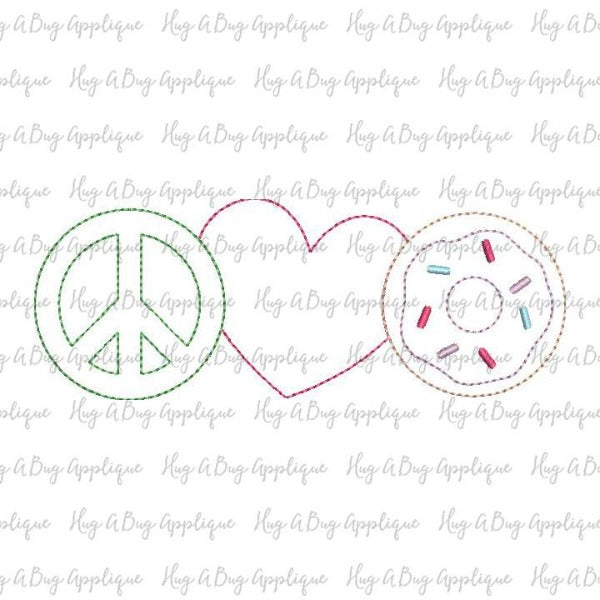 Peace Love Donut Bean Stitch Applique Design, Applique